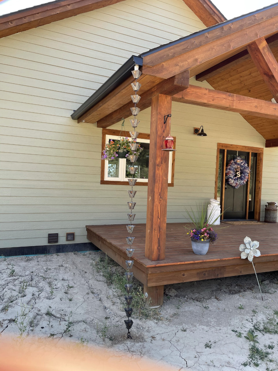 Rain chain on building